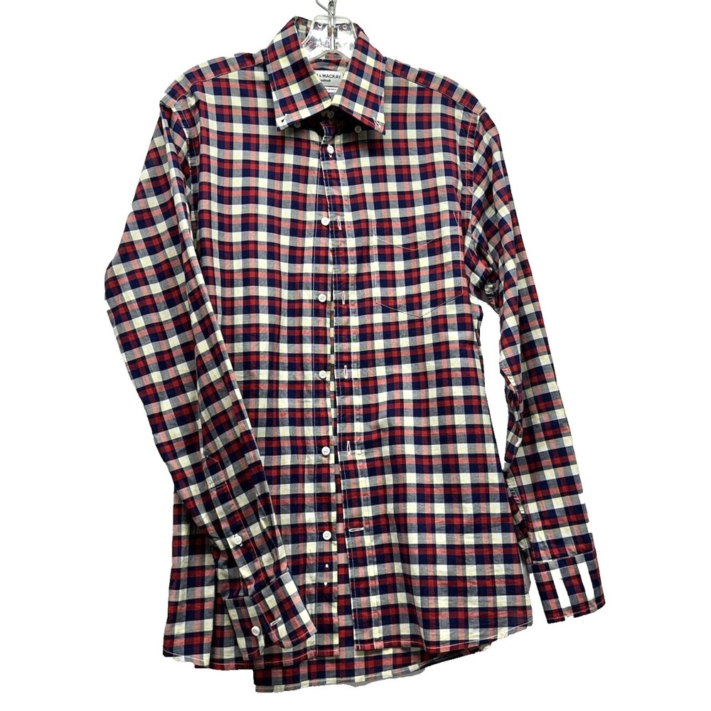 Spier & Mackay Handmade Contemporary Red Blue Men's Cotton L/S Shirt (H2)
